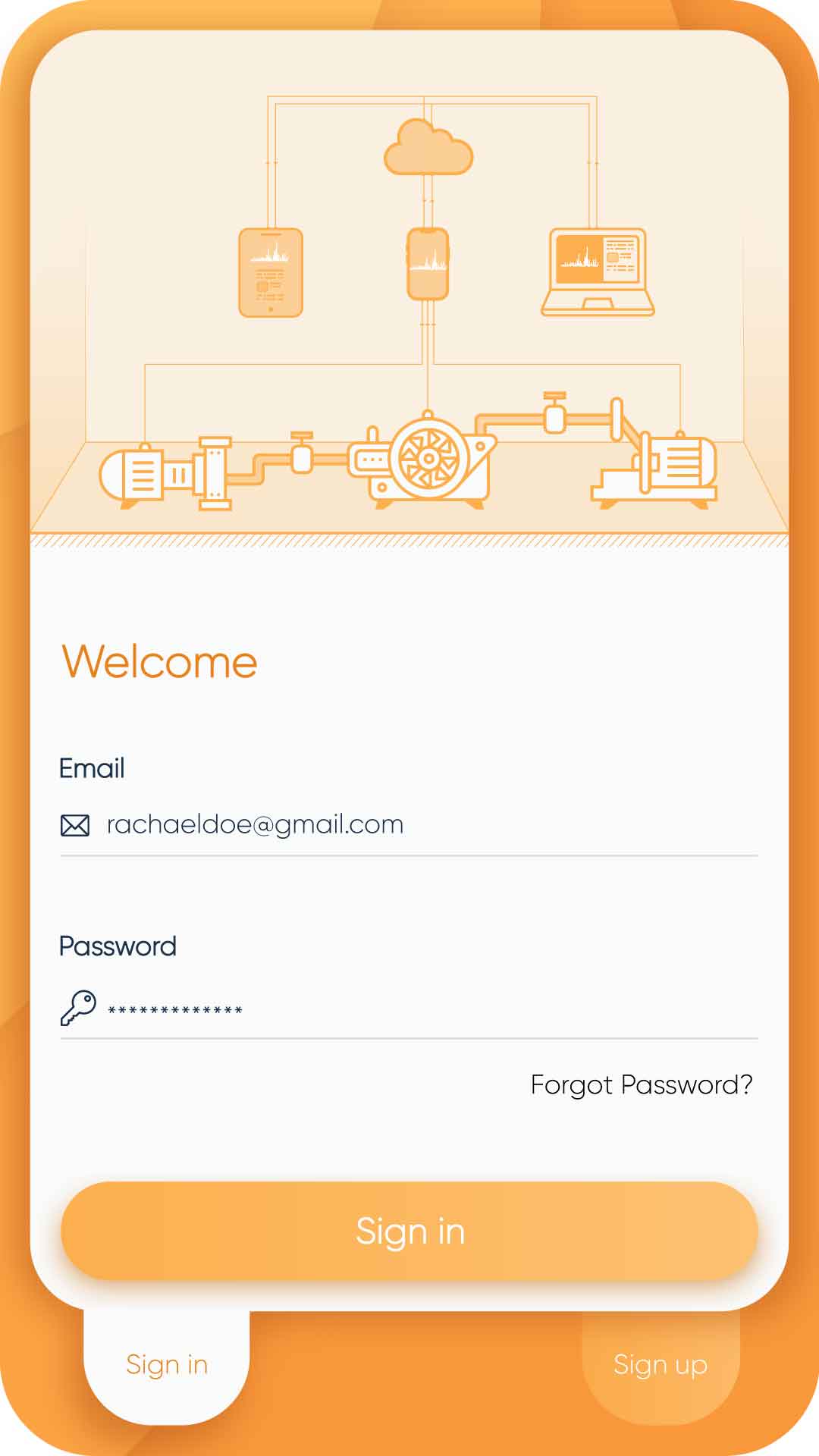 User interface login page and illustration