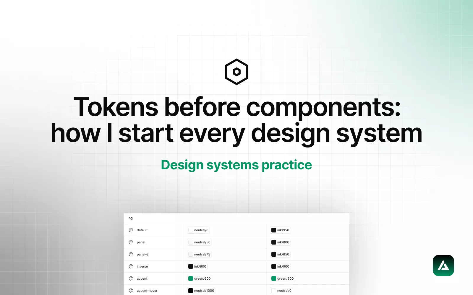 Tokens before components. Design systems practice cover for the veljanoski.com blog