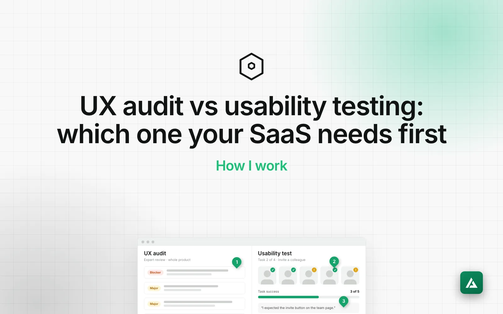 UX audit vs usability testing: which one your SaaS needs first. How I work cover for the veljanoski.com blog