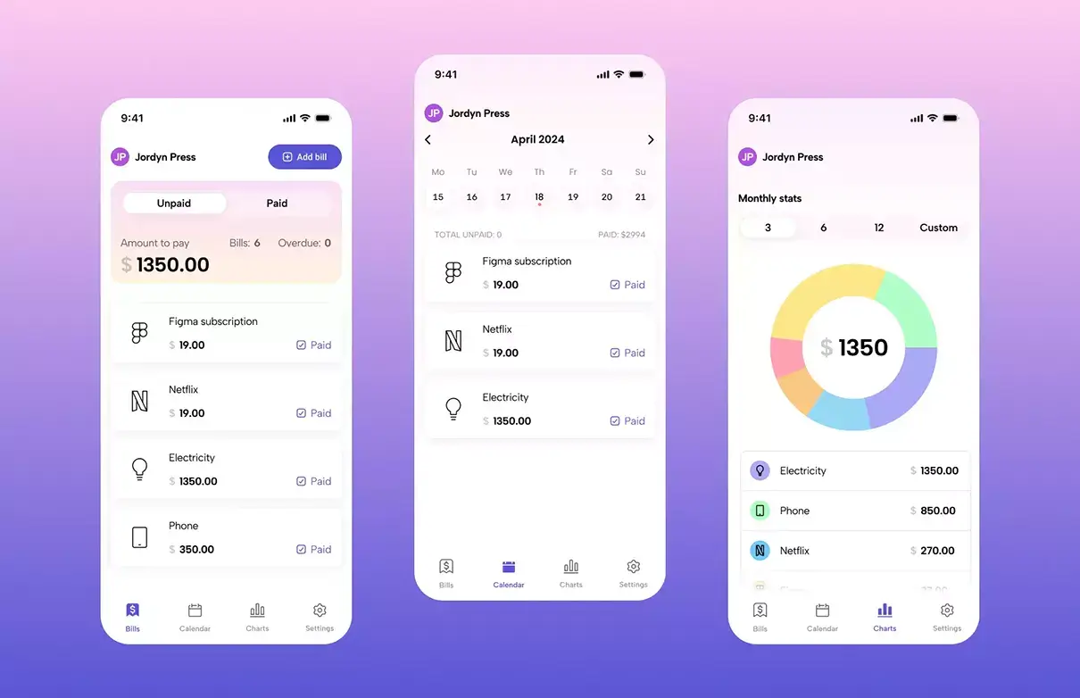 Bill Organizer - Mobile Financial App UI