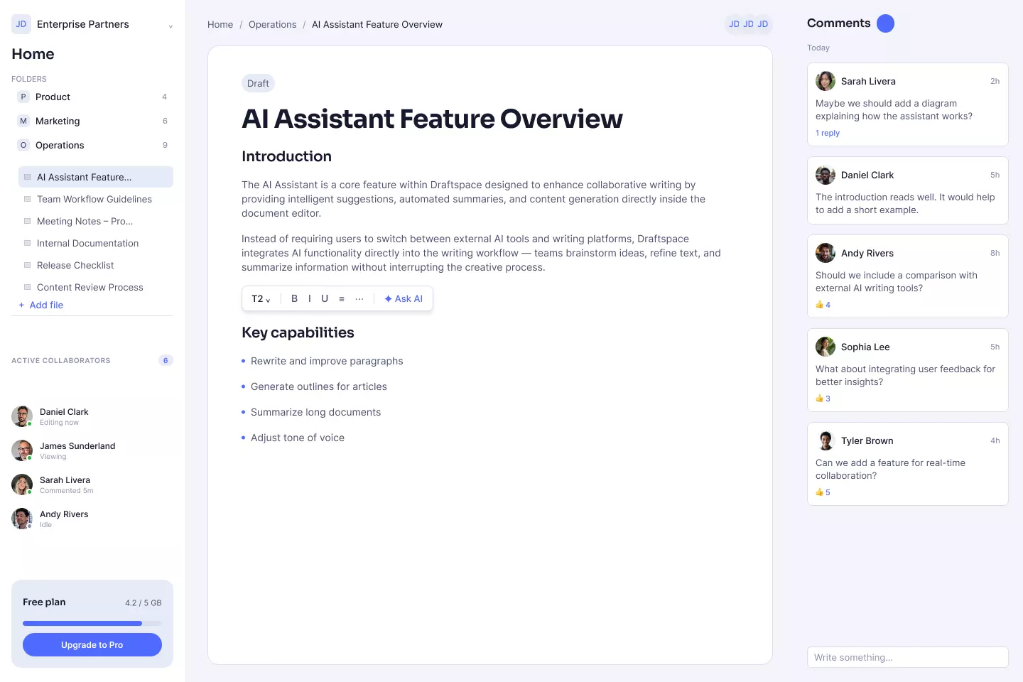 Docs Collab - Document Collaboration Dashboard UI