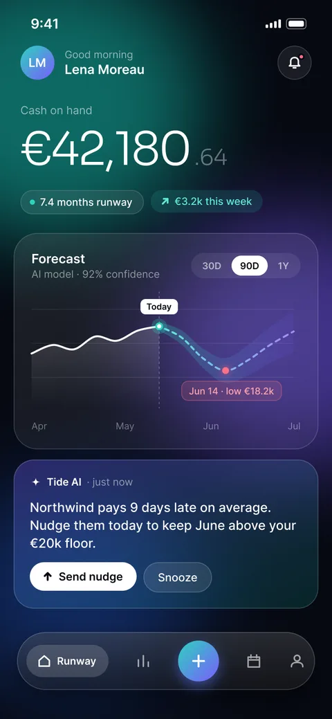 Tidepool - AI cash flow forecasting mobile app UI