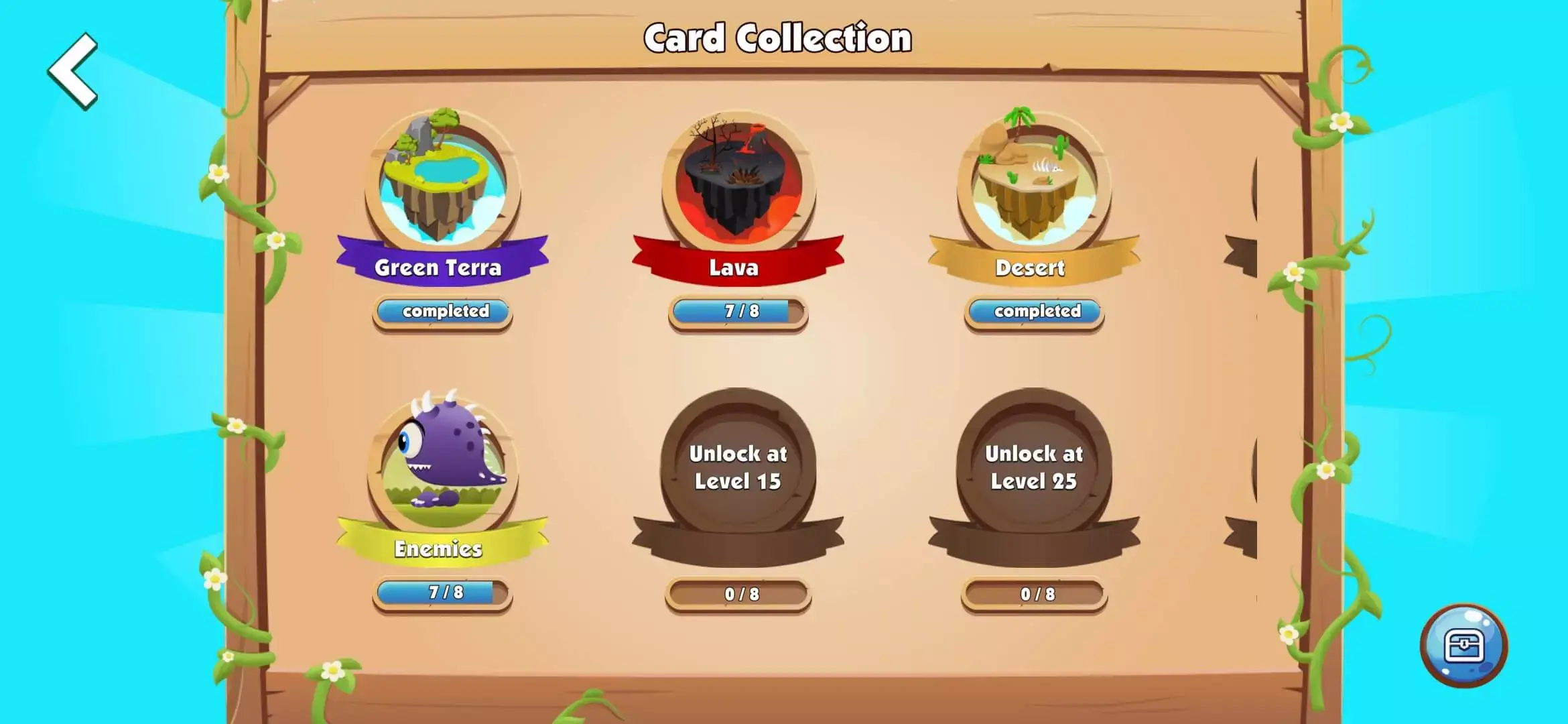 Bubble's Valley cards collection screen