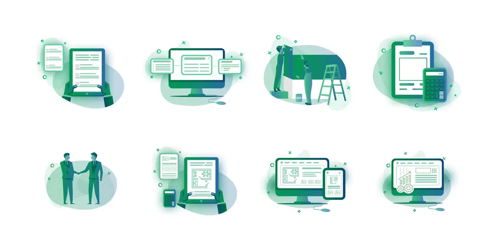 Custom illustrations designed for app landing page