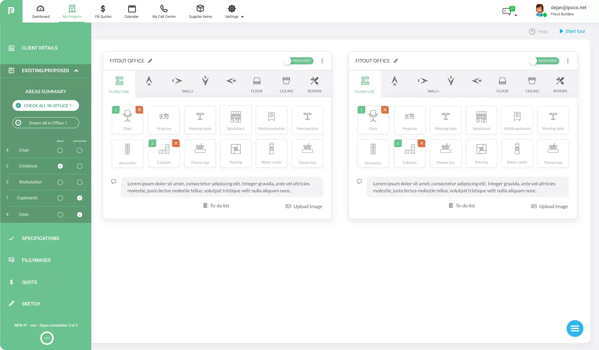 CMS user interface for office building and design