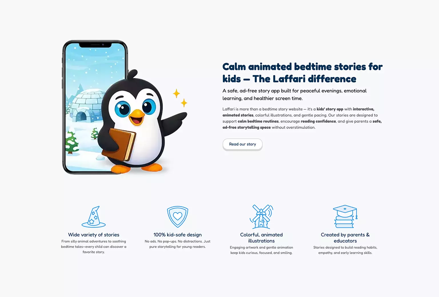 Child reading Laffari story on mobile device