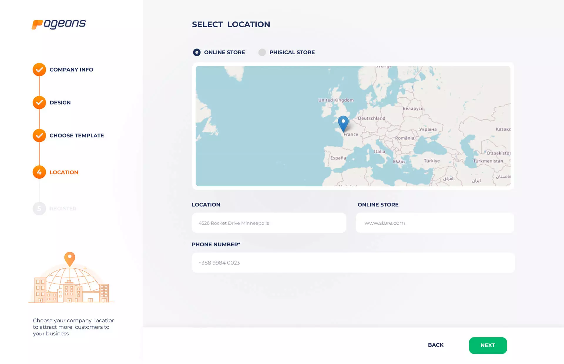 Location details input screen for comprehensive product information