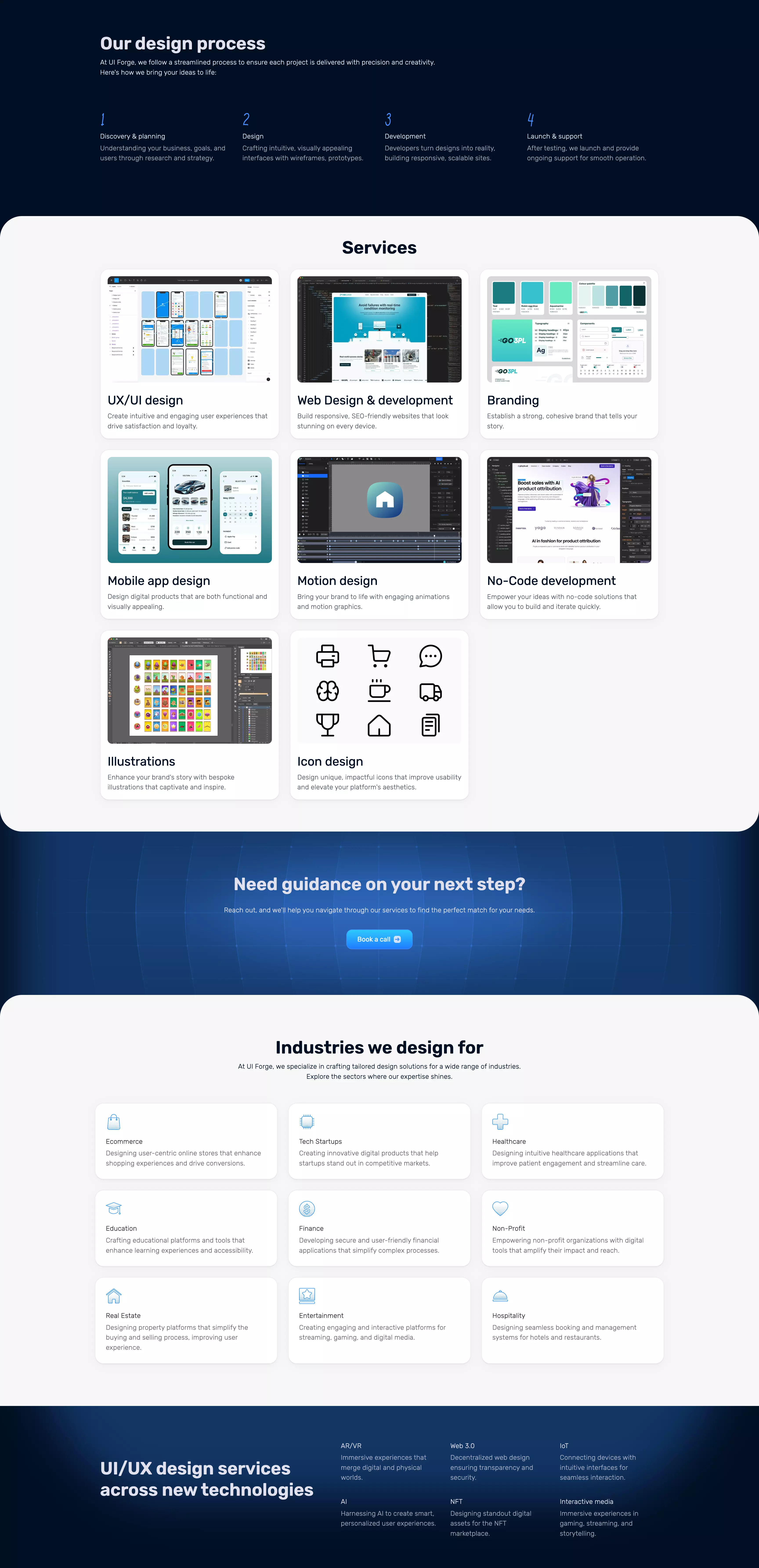 UI Forge services page showcasing premium design solutions