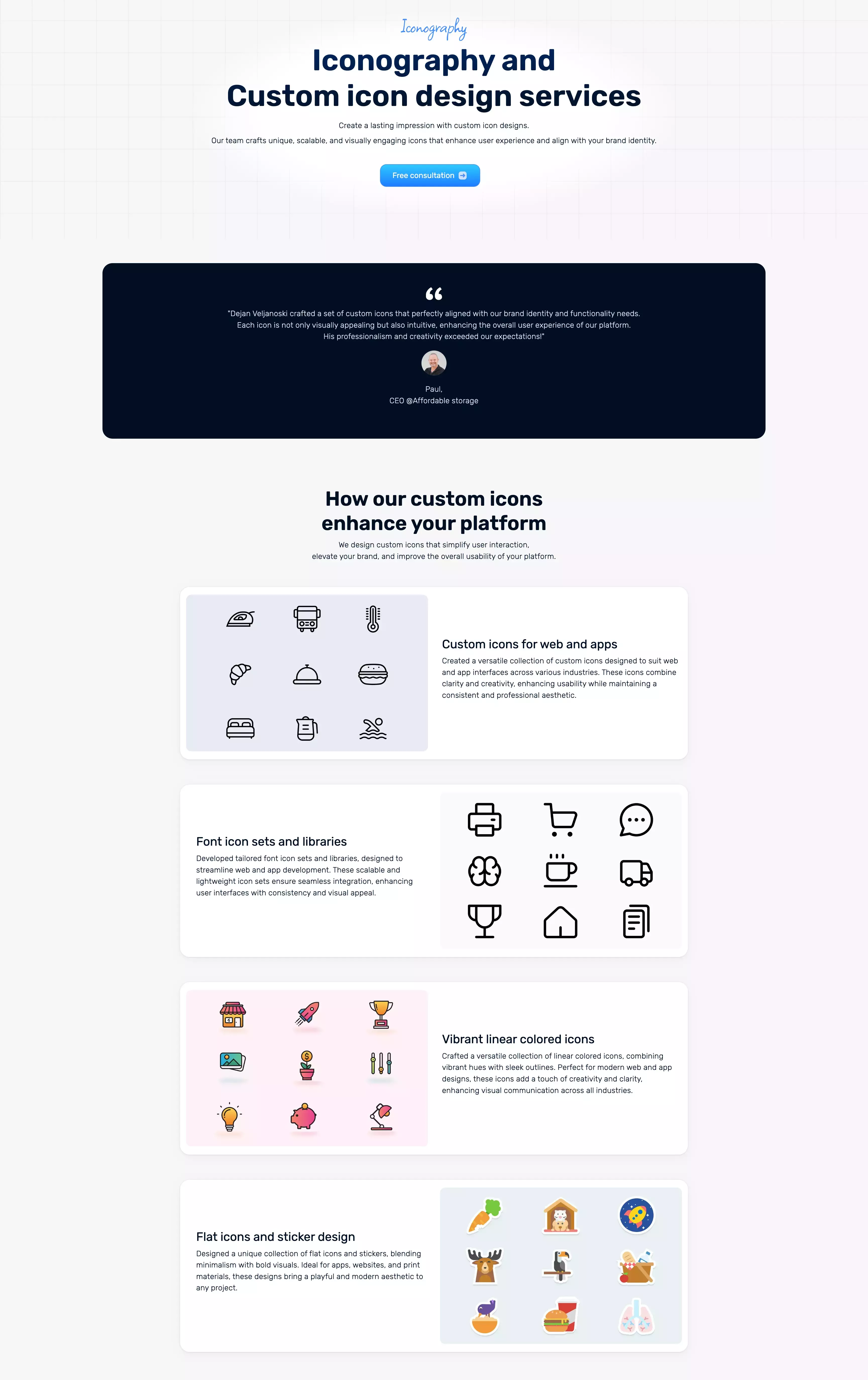 Iconography page details for UI Forge design services